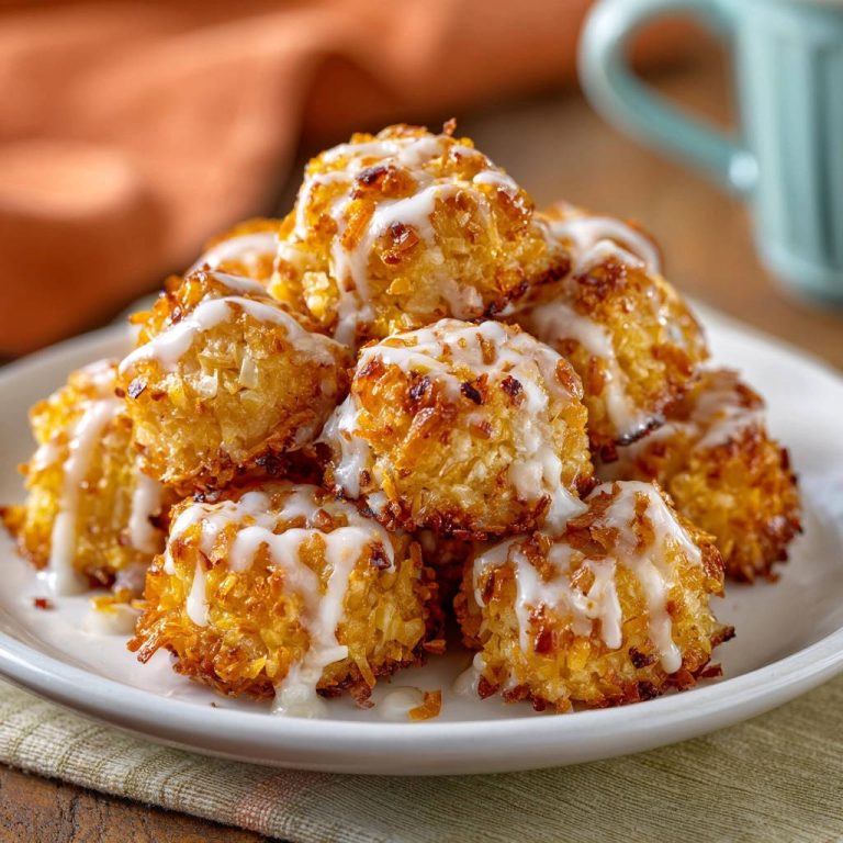 Chewy coconut macaroons drizzled with icing, showing a close-up detail of their textured surface.