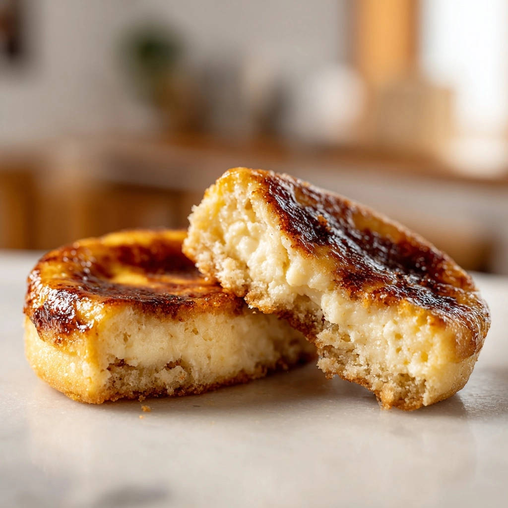 Creamy baked custard tarts shown in a close-up cross-section revealing their silky smooth interior texture.