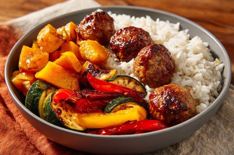 Glazed Meatball Veggie Bowl