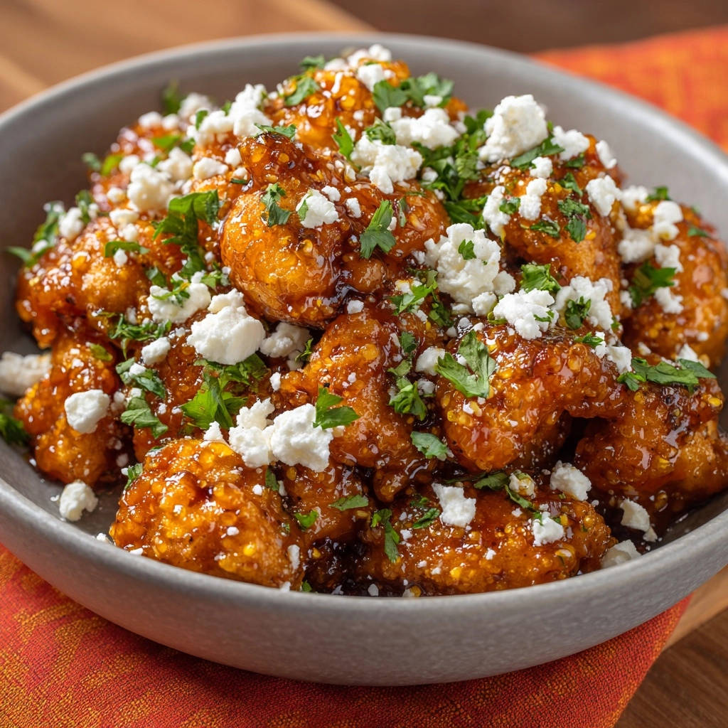 Honey garlic chicken bites topped with crumbled feta cheese and fresh parsley in a bowl.