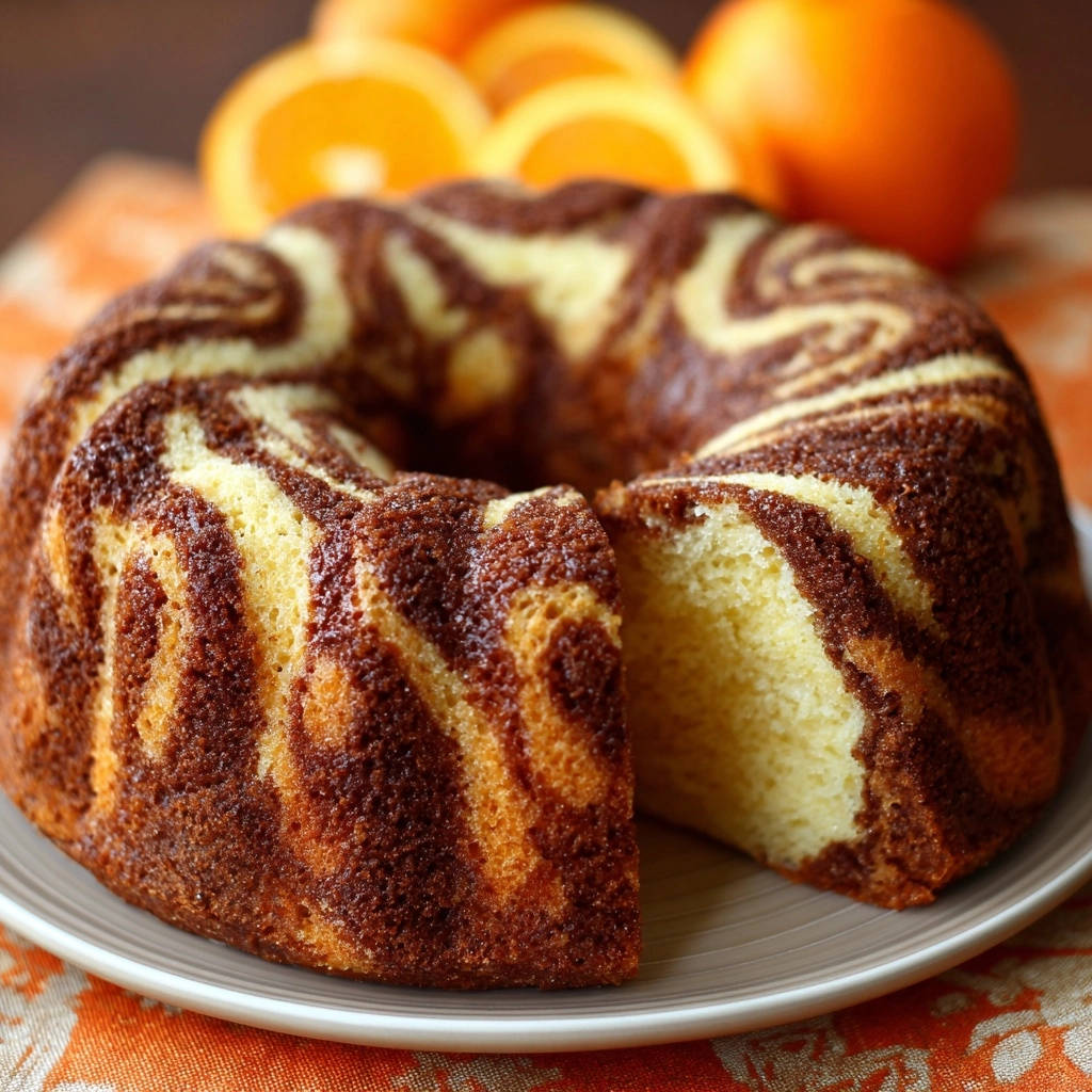 Classic Marble Bundt Cake with a detailed cross-section showing the swirled chocolate and vanilla batter.