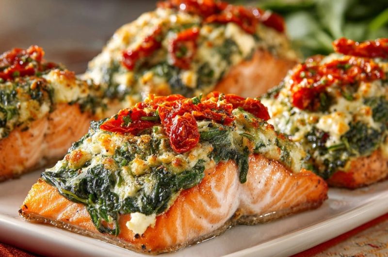 Spinach Sun-Dried Tomato Stuffed Salmon