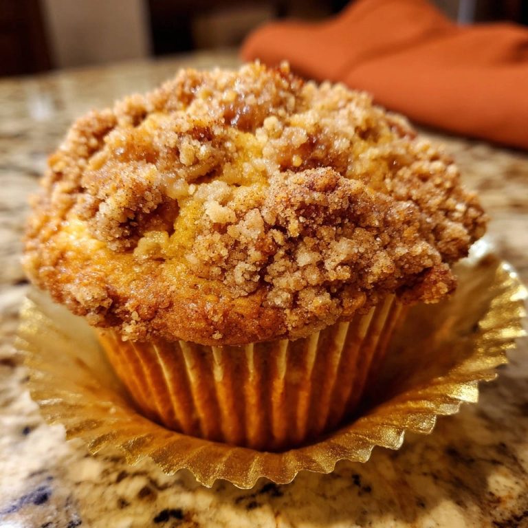 Streusel-topped muffins with a close-up view of the golden crumble topping texture.