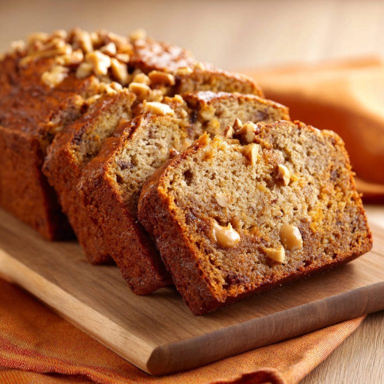 Ultimate Banana Nut Bread, sliced to reveal its moist interior with visible nuts and caramel swirls.