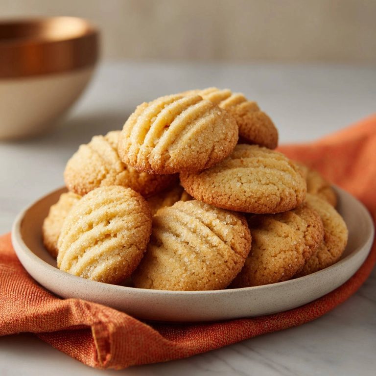 Classic butter cookies piled high on a plate, showcasing their ribbed texture and sugar coating.