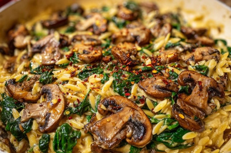 Creamy Mushroom Spinach Orzo