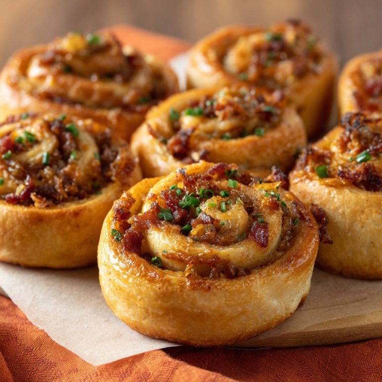 Savory caramelized onion and bacon rolls topped with fresh chives and bacon bits.