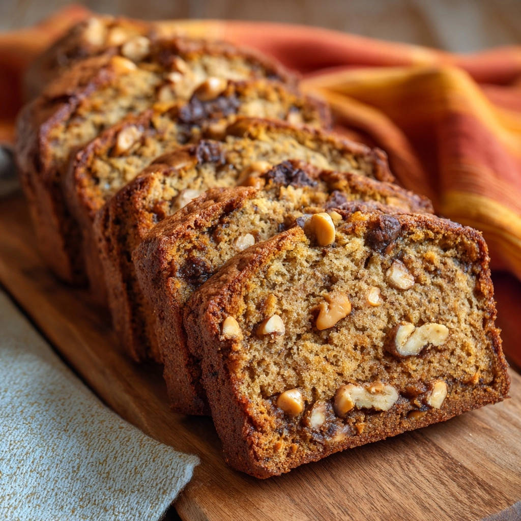 Ultimate Banana Nut Bread sliced to reveal its moist interior with visible nuts and raisins.