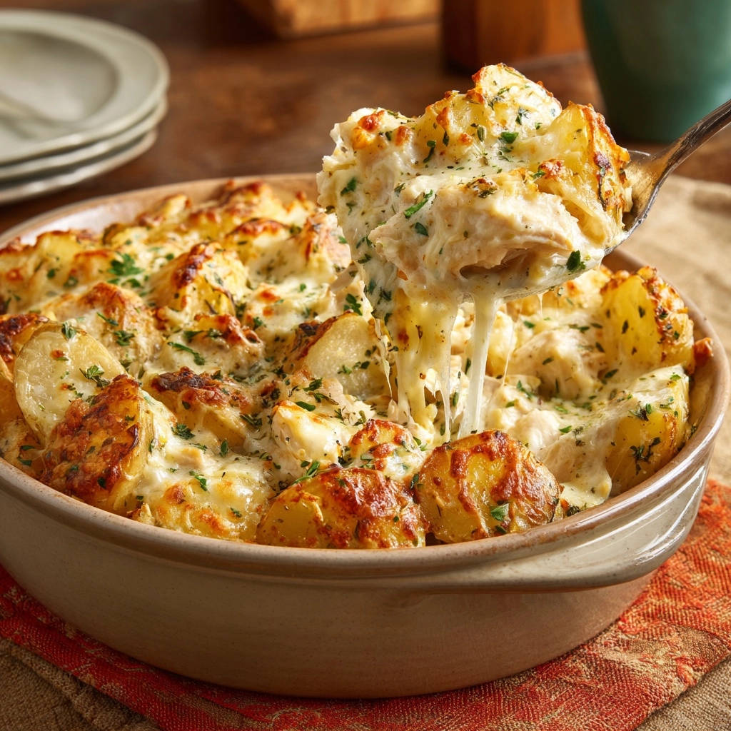 Cheesy Chicken and Potato Bake: Tender & Gooey