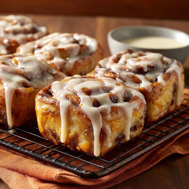 Easy homemade cinnamon rolls with white icing drizzled over them, cooling on a wire rack.