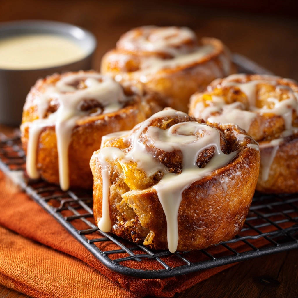 Easy homemade cinnamon rolls with a generous amount of white glaze dripping over the sides.