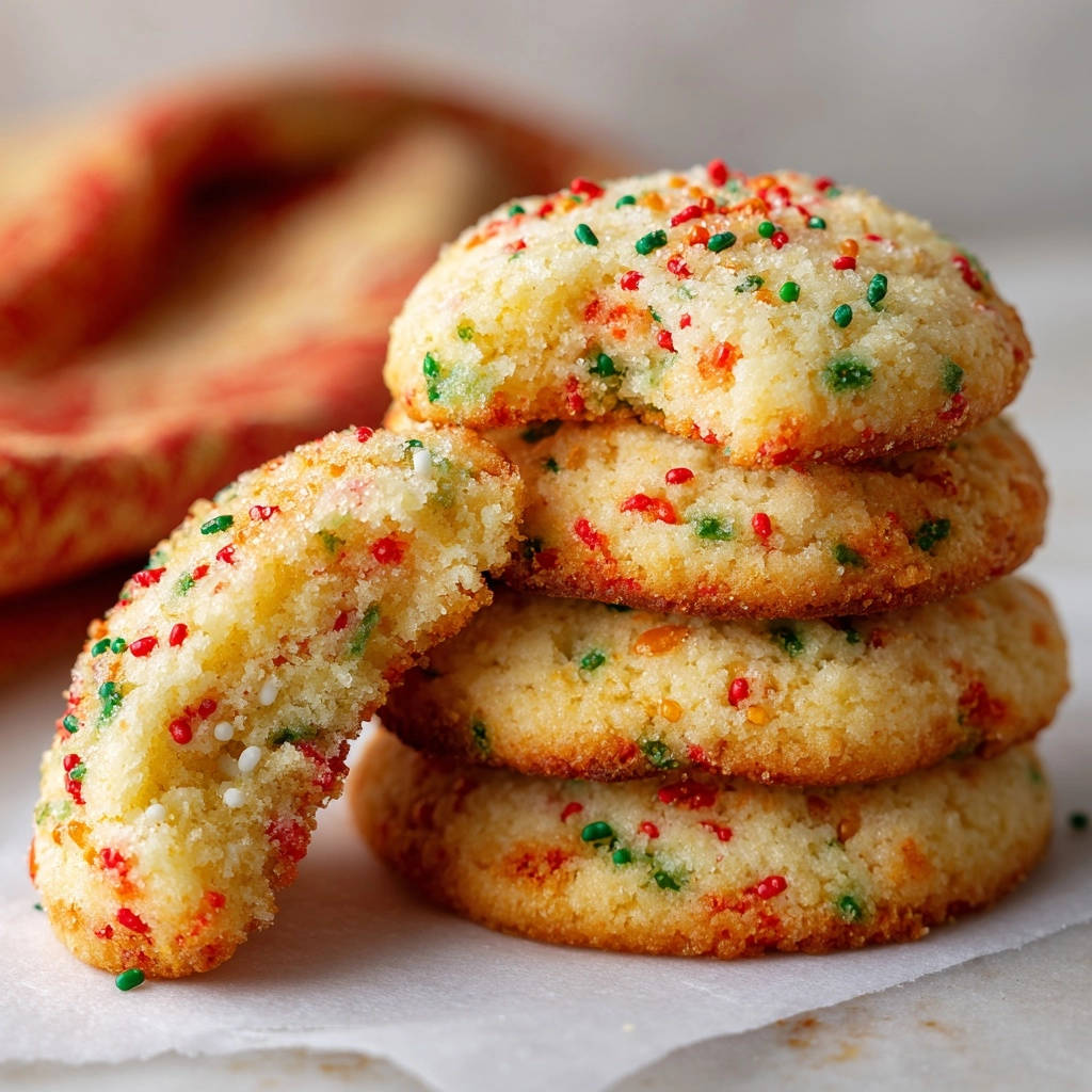 Festive Funfetti Cookies cross-section showing a tender crumb studded with colorful sprinkles.