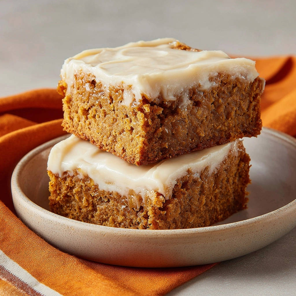 Perfect spiced cake bars stacked with creamy frosting in a bowl, showing a close-up of the moist texture.