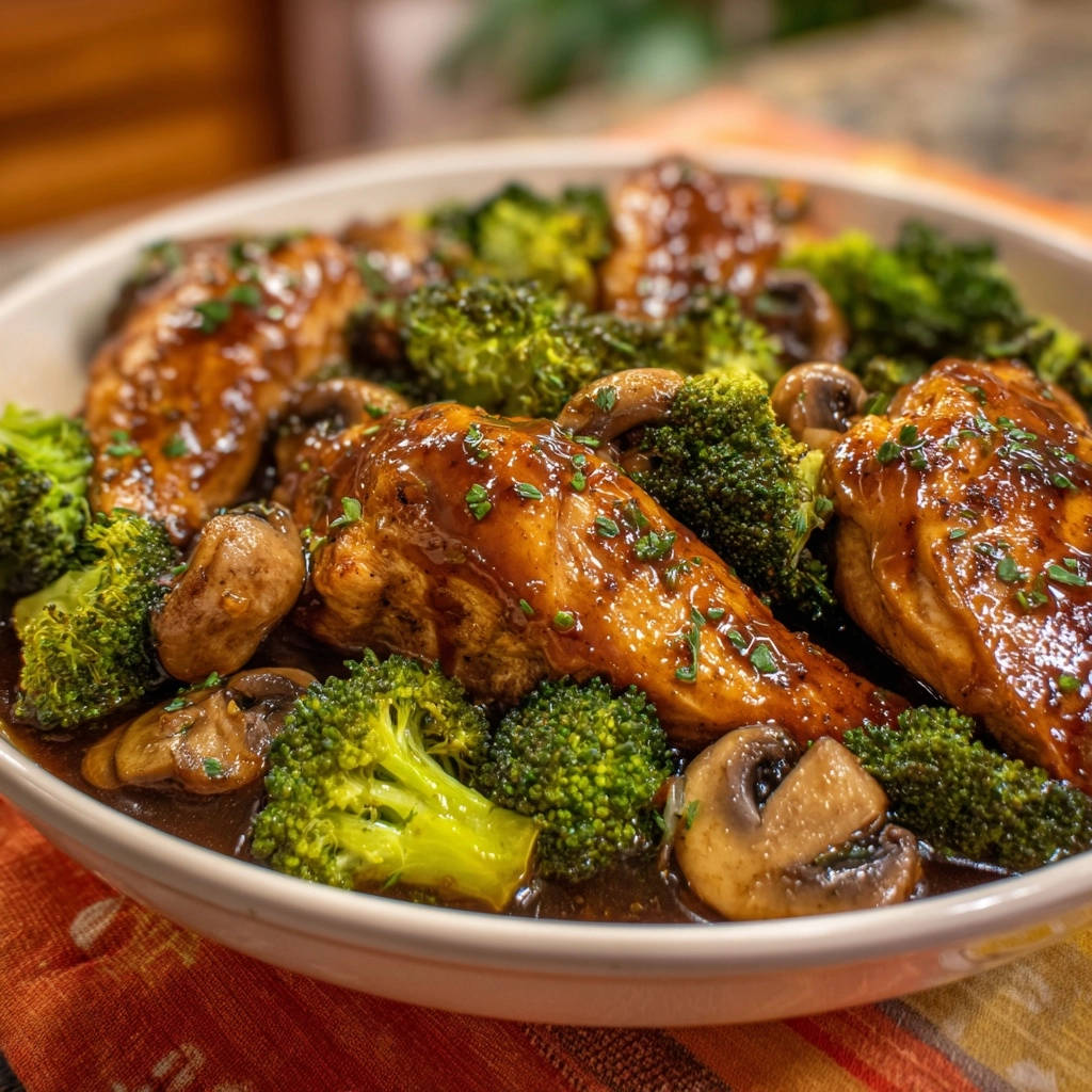 Easy Weeknight Chicken & Broccoli Stir-Fry featuring glazed chicken pieces and fresh broccoli florets in a bowl.