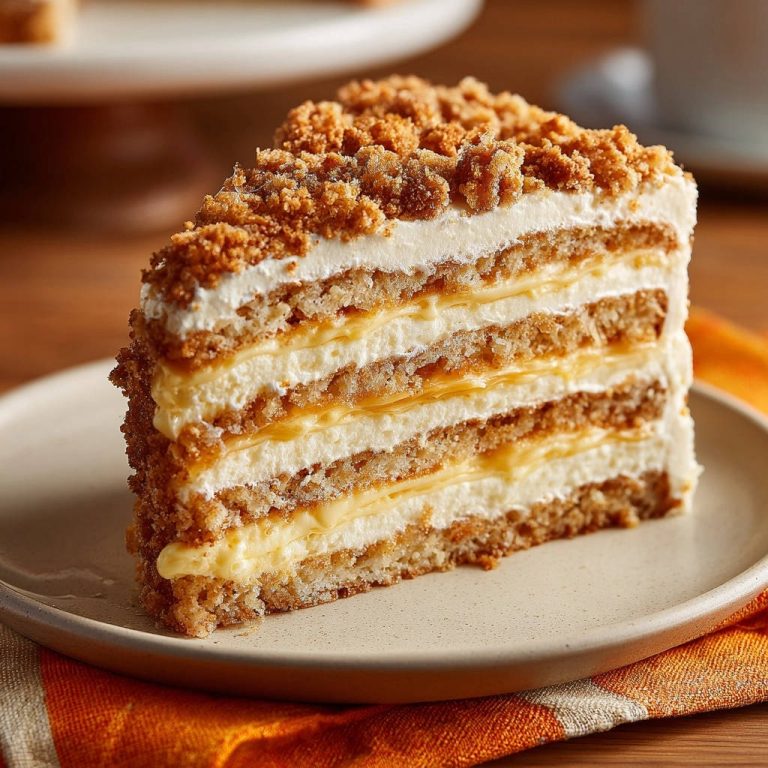 Decadent caramel layer cake presented as a close-up cross-section revealing multiple layers of cake and filling.