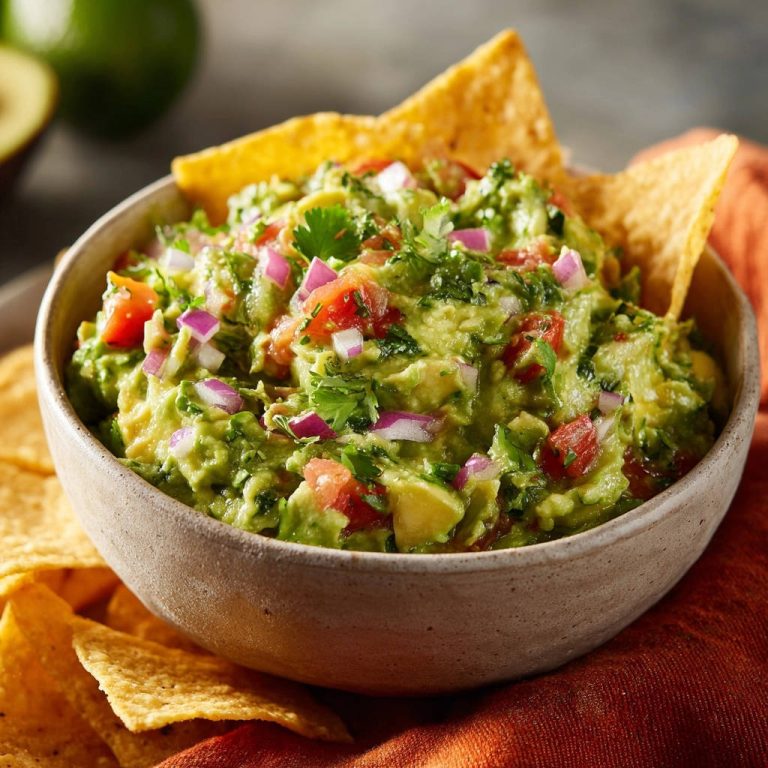 Guac that stays green shown in a rustic bowl with tortilla chips and fresh cilantro and onion garnish.