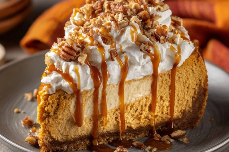 Pumpkin Pecan Caramel Cheesecake