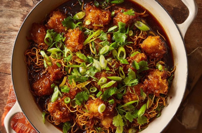 Crispy Garlic Ginger Chicken Noodles