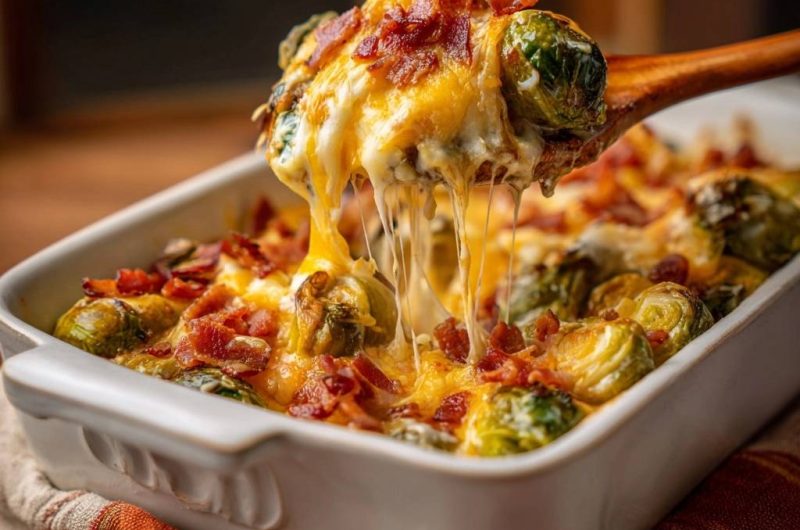 Cheesy Bacon Brussels Bake