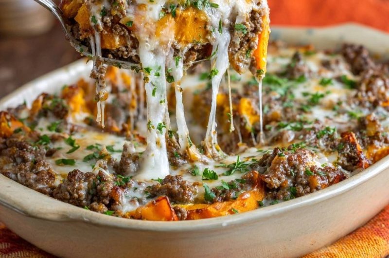 Cheesy Beef Sweet Potato Casserole