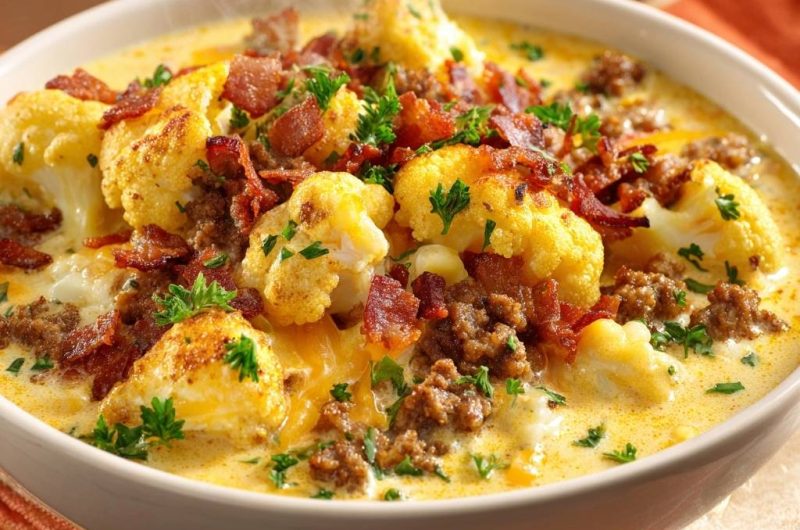 Cheesy Beef Cauliflower Soup