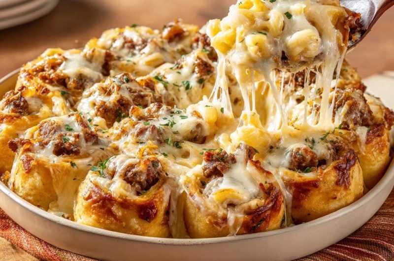 Pull-Apart Beef Mac and Cheese Rolls