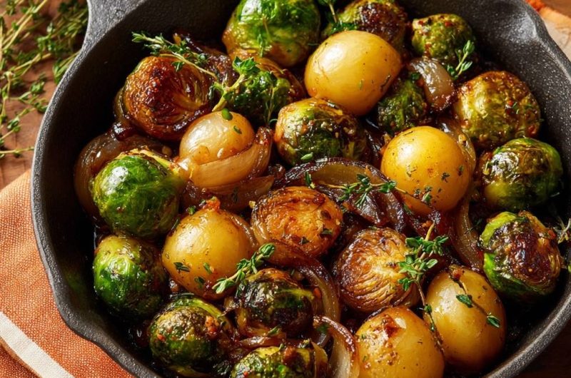 Skillet-Roasted Brussels Sprouts Potatoes Onions