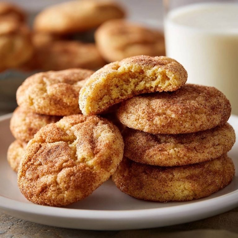 Snickerdoodles, a stack of chewy and crinkled cookies with one broken open to show the soft interior.
