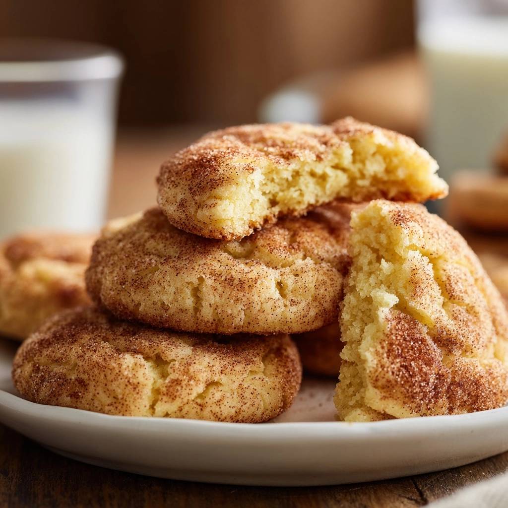 Snickerdoodles, a close-up cross-section revealing their chewy and crinkled texture, dusted with cinnamon sugar.