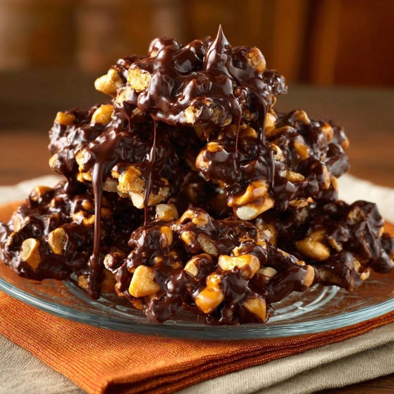 3-ingredient chocolate peanut clusters generously drizzled with chocolate in a close-up view.