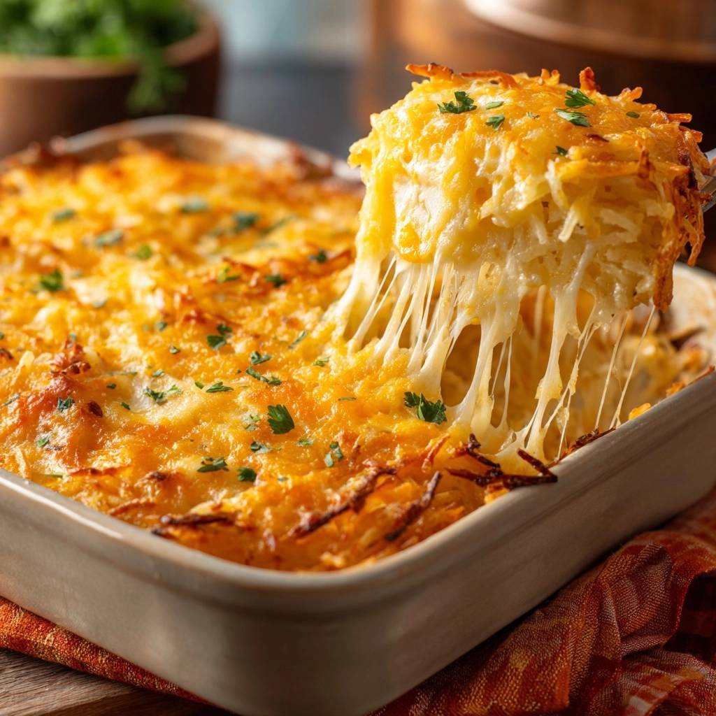 Crispy Hash Brown Casserole with Cheddar
