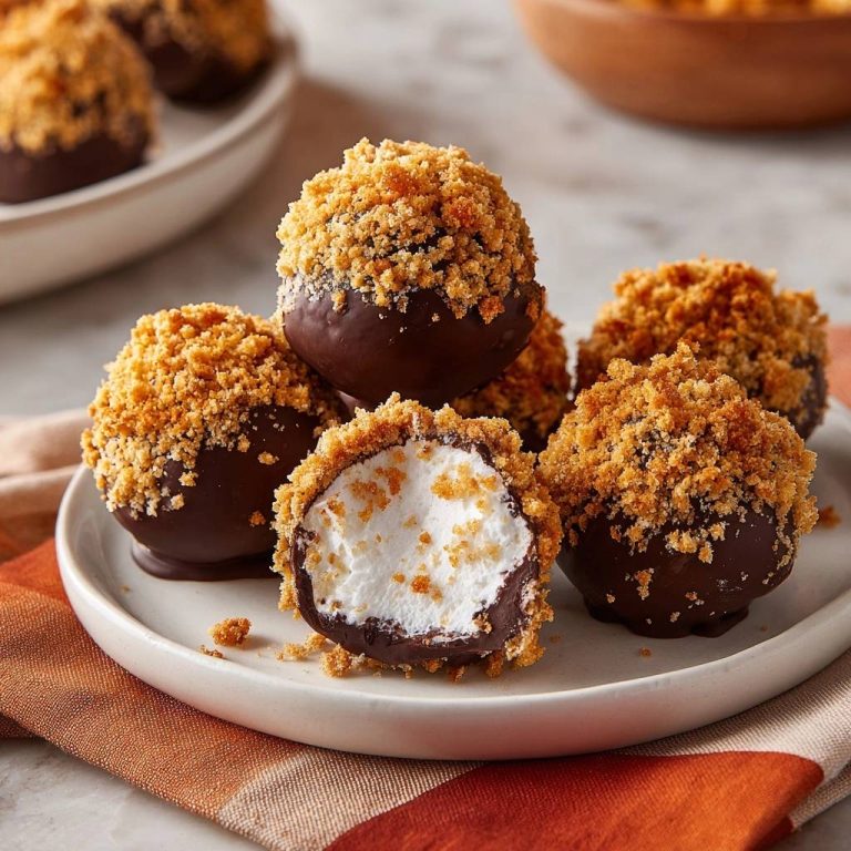 Crunchy S'mores Balls: Freezer-Sealed Perfection shown in a close-up cross-section revealing the marshmallow center.