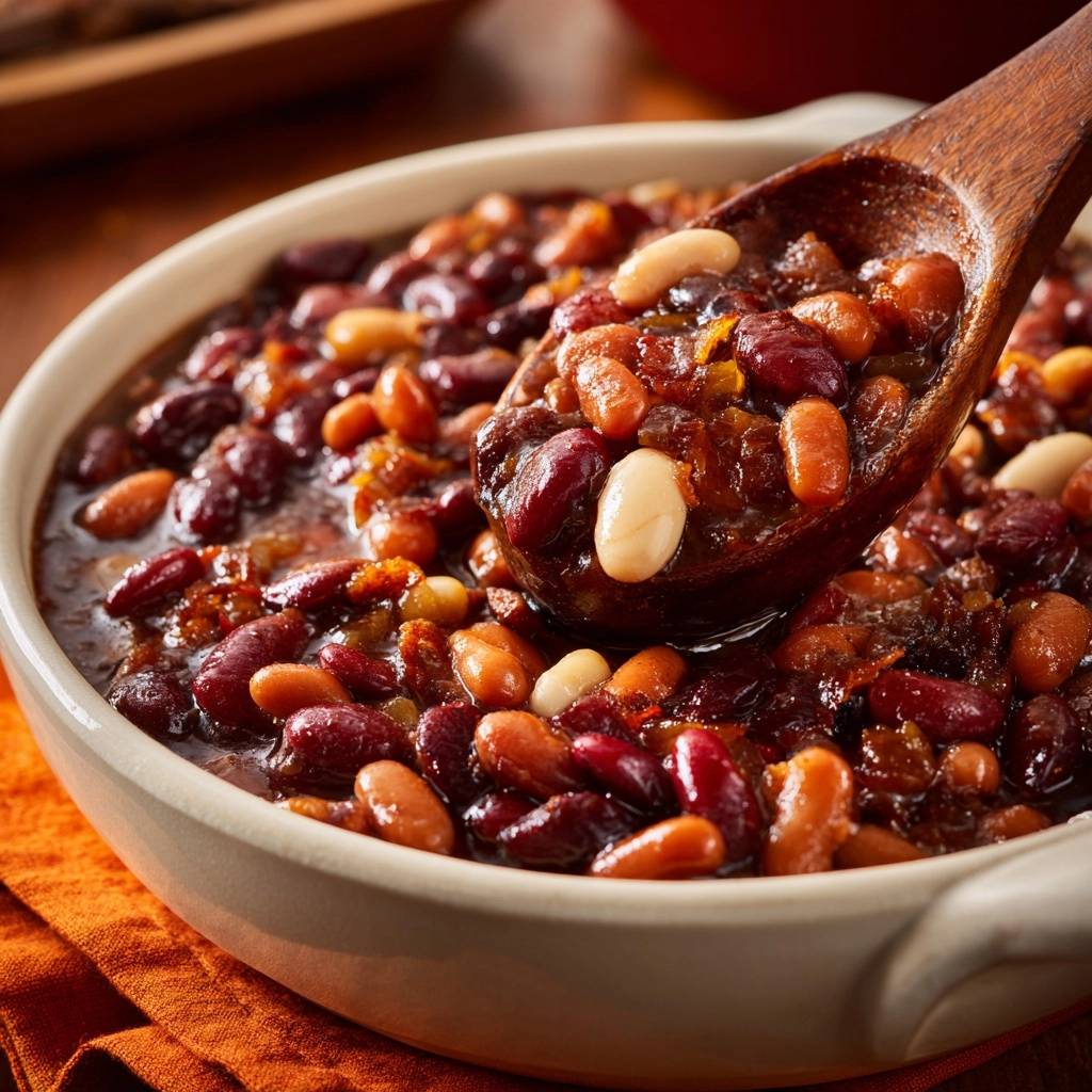 Mixed Bean Bake with Sweet Apricot Twist
