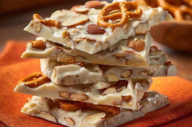Pretzel Almond White Chocolate Bark