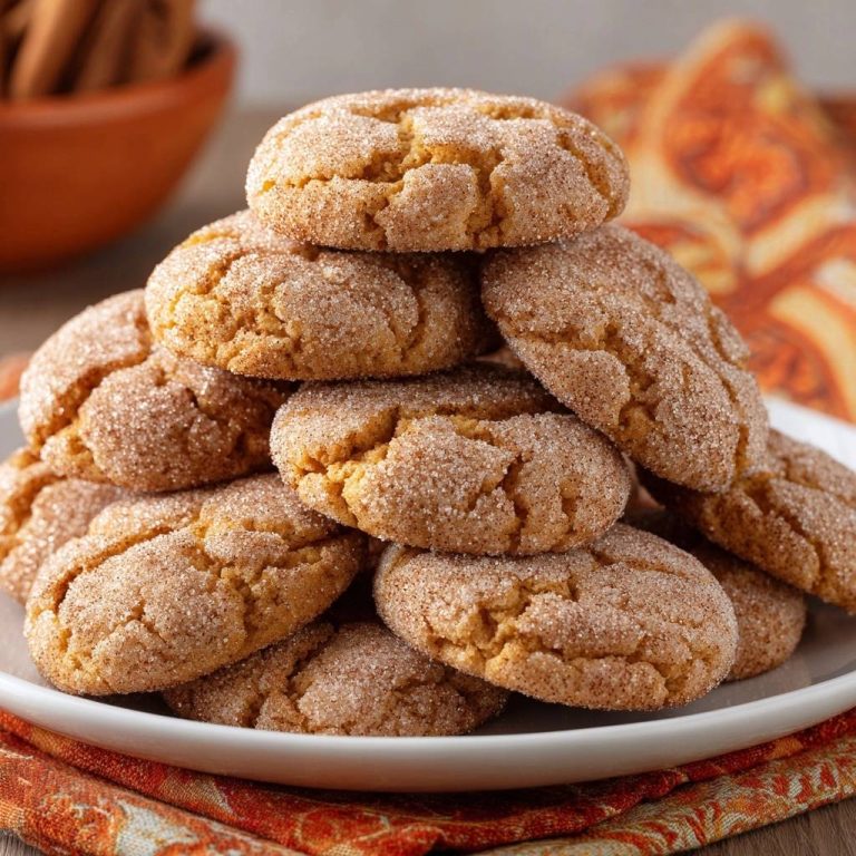 Pumpkin snickerdoodles with thick chewy centers stacked in a pile, showcasing their sugary cinnamon coating.