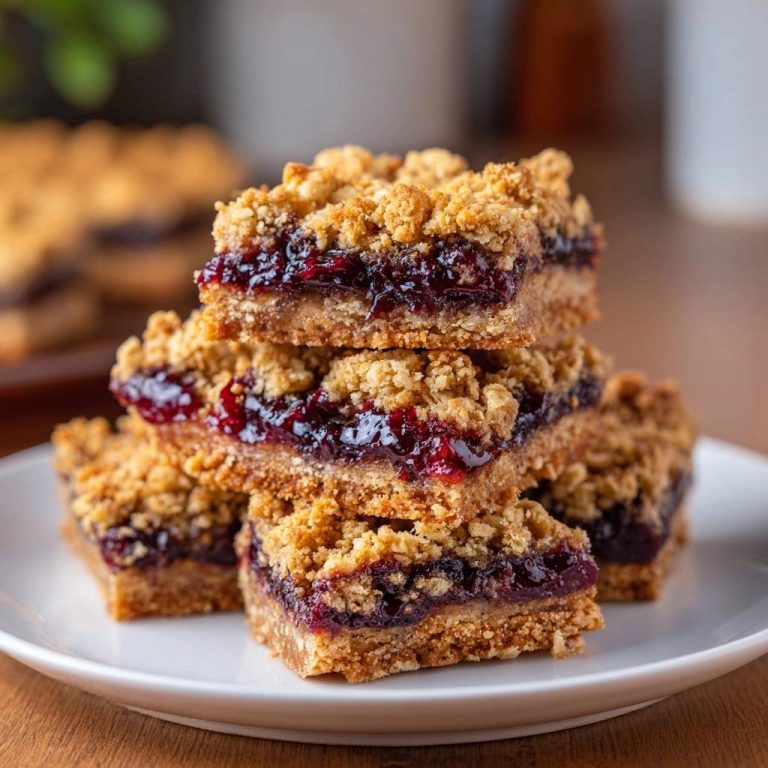 Raspberry crumble bars with a guaranteed crunchy topping, stacked neatly on a white plate, showcasing their layers.