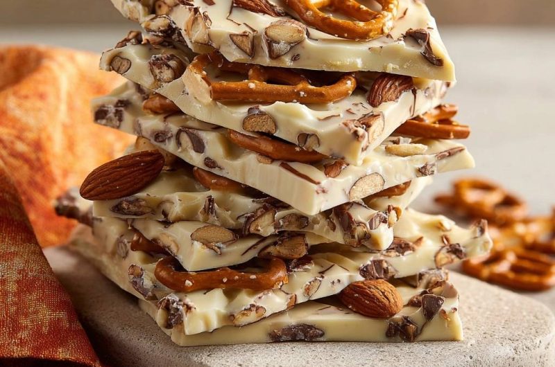 Pretzel Almond White Chocolate Bark