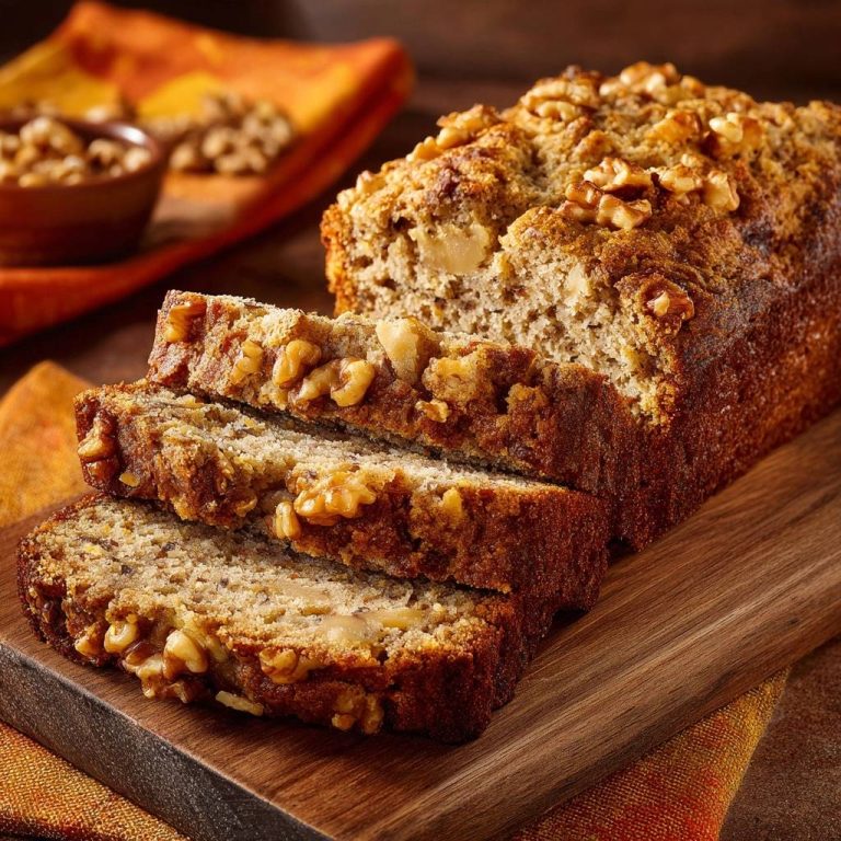 Apple walnut bread sliced to show the moist interior with visible walnuts and suspended apple pieces.