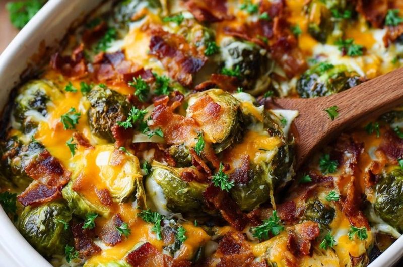 Cheesy Bacon Brussels Sprouts Casserole