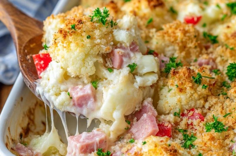 Cheesy Ham Cauliflower Casserole