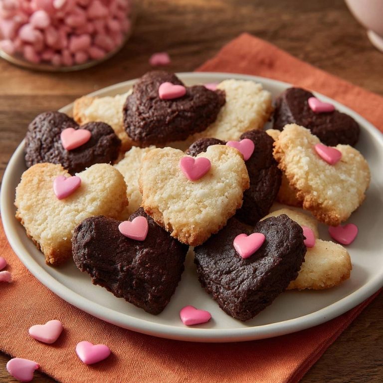 Chocolate-dipped heart coconut macaroons recipe shown close-up on a white plate with pink heart sprinkles.