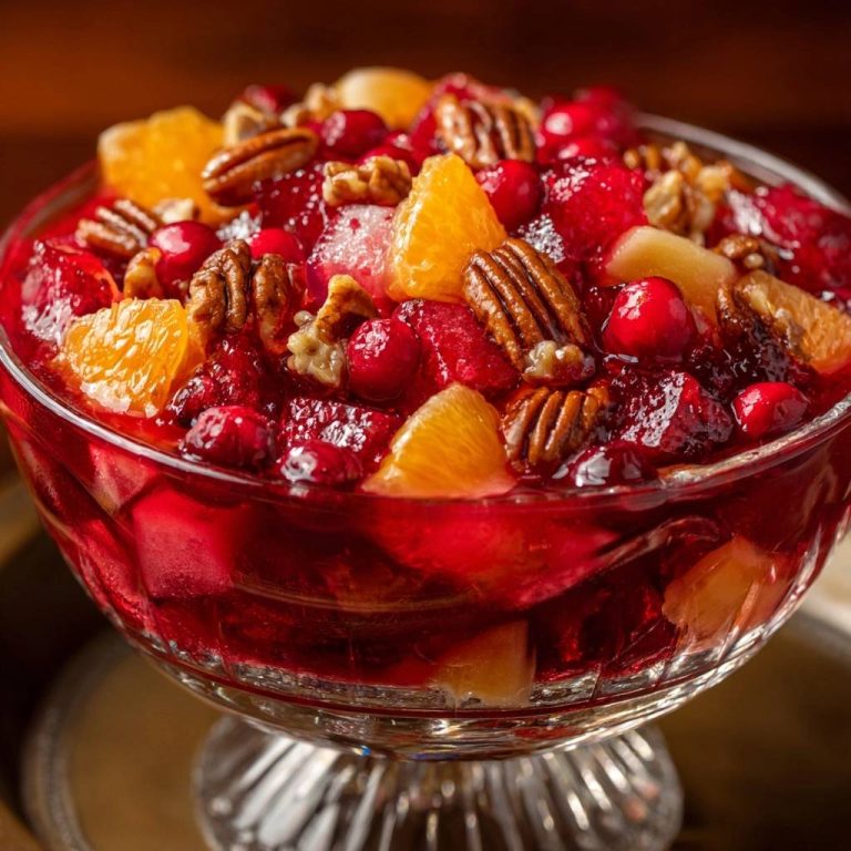 Cranberry orange pecan relish, a glossy holiday essential, shown in a detailed close-up view within a glass serving bowl.