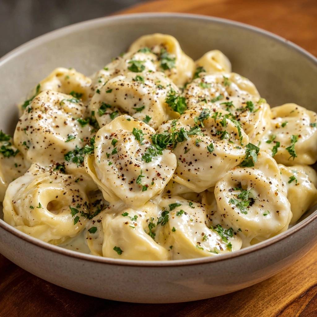 Ultra creamy cheese ravioli with clingy sauce served in a bowl and garnished with parsley