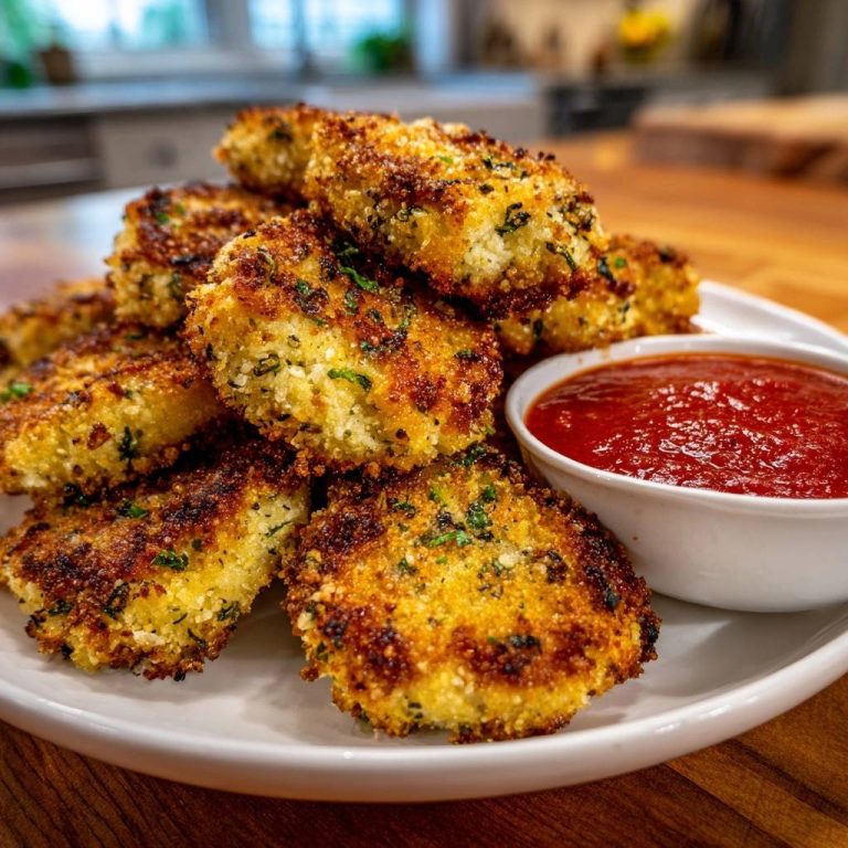 Crispy herb arancini are plated with a side of marinara dipping sauce, showcasing their golden-brown coating.