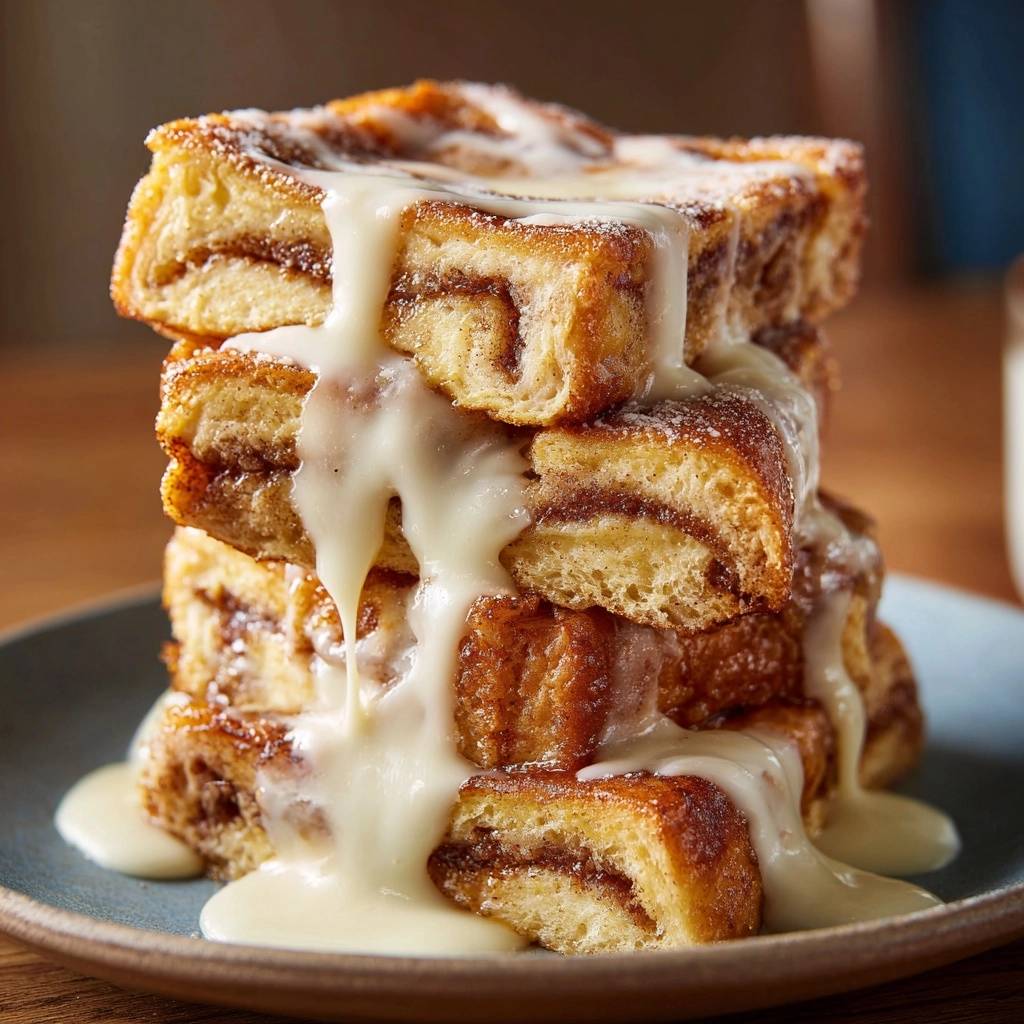 Pumpkin cinnamon rolls stacked high, drenched in a creamy glaze, showing their layered interior.