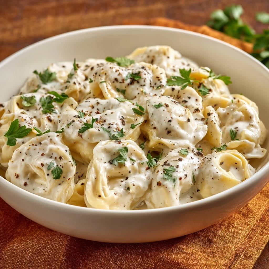 Silky cheese ravioli with flawless cream sauce shown in a close-up view with a rich, creamy sauce and fresh parsley garnish.