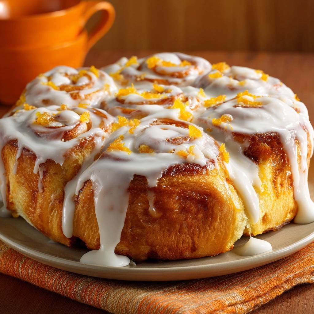 Orange peel cinnamon rolls with tangzhong are glazed and sprinkled with fresh orange zest.