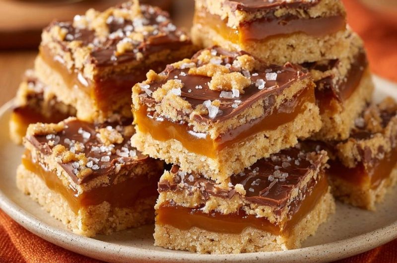 Salted Caramel Pretzel Shortbread Bars