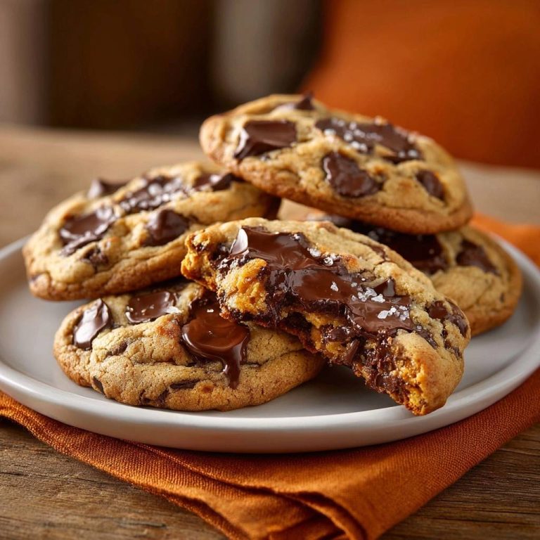 Sea Salt Chocolate Chunk Cookies shown in a close-up cross-section revealing thick, chewy texture and gooey melted chocolate.