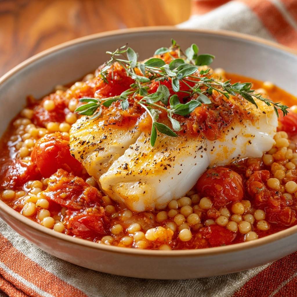 Cod And Couscous 30-Minute Seared Cod with Burst Tomatoes
